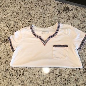 $ Eddie Bauer Soft Light Embroidered V Neck TShirt